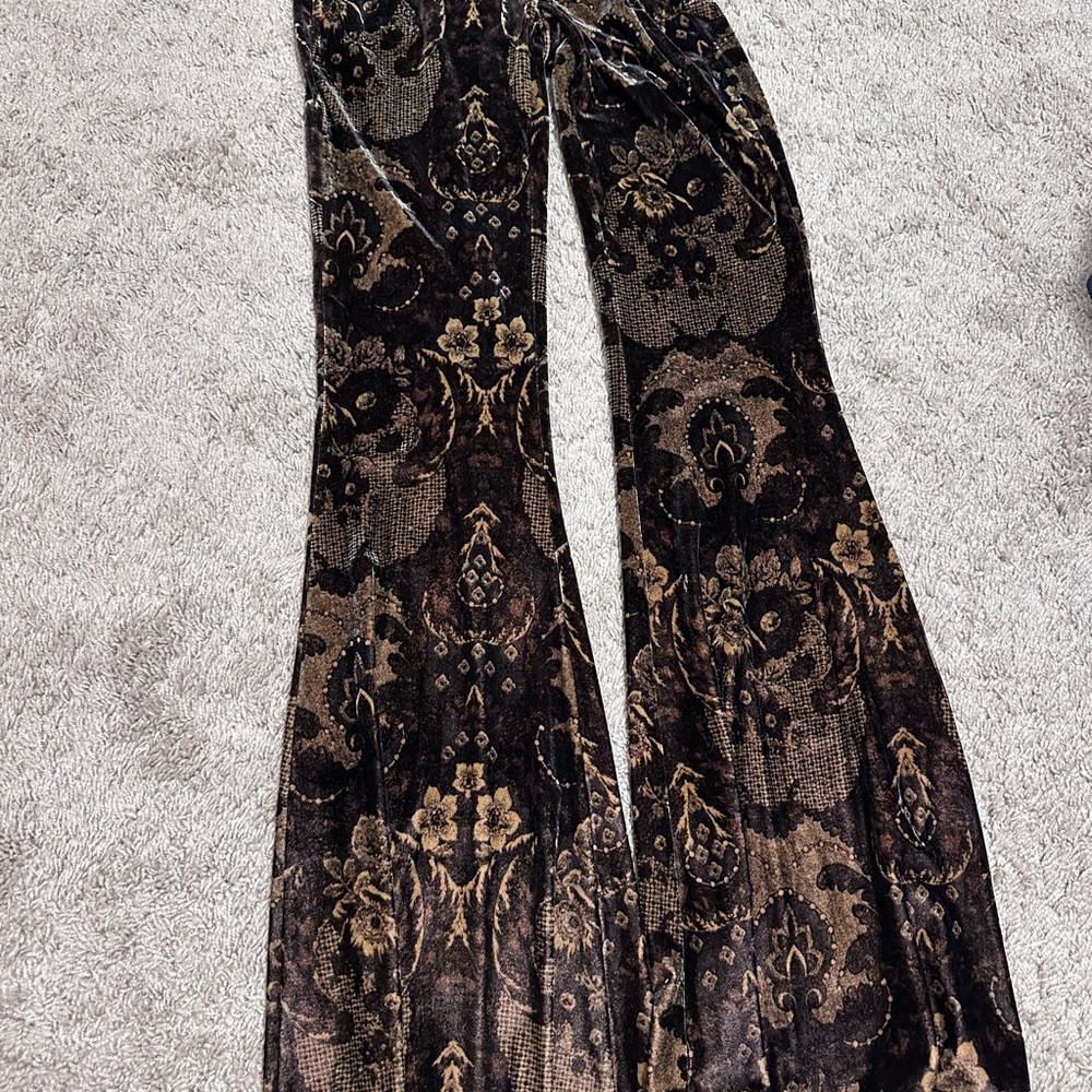 Free People Black and Brown Patterned Flare Pants